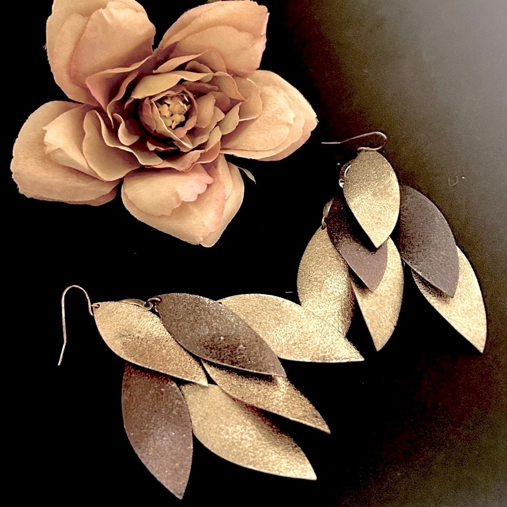 Gold and Purplish Copper Leaf Earrings